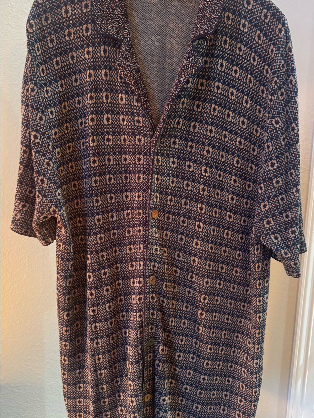 Scotch & Soda Navy and Cream Short-Sleeve Geometric Button-Down